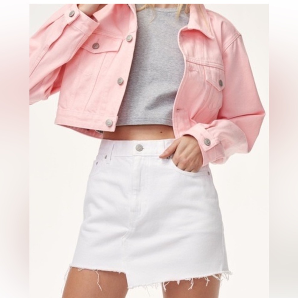 TNA Aritzia Testani White Mini Jean Skirt